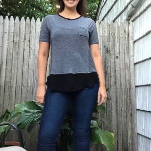 Simply Vera Wang | Black Striped Peplum Blouse